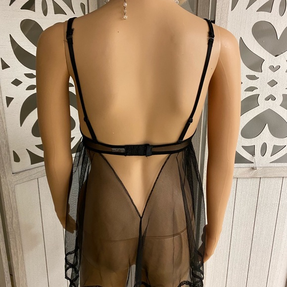Native Intimates Black Sheer Neglige Size 34B Lingerie Babydoll - Picture 7 of 9
